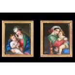 A SMALL PAIR OF 19TH CENTURY CONTINENTAL PORCELAIN PLAQUES OF THE VIRGIN AND CHILD the first