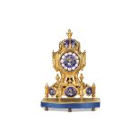 A LATE 19TH CENTURY FRENCH ORMOLU AND PORCELAIN MOUNTED MANTEL CLOCK the ornate case with a domed