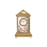 A LATE 19TH CENTURY VIENNESE GILT BRONZE AND ENAMEL MINIATURE TRAVELLING CLOCK the case or