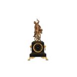 A LATE 19TH CENTURY GILT METAL AND BLACK MARBLE FIGURAL MYSTERY CLOCK BY GUILMET NO. 950 the black