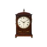 A REGENCY MAHOGANY AND BRASS MOUNTED FUSEE TABLE / BRACKET CLOCK OF SMALL SIZE the caddy top