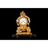 A MID 19TH CENTURY FRENCH GILT BRONZE AND PORCELAIN MOUNTED MANTEL CLOCK BY RAINGO FRERES, PARIS the