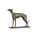 A MID 19TH CENTURY FRENCH GILT BRONZE MODEL OF A GREYHOUND IN THE MANNER OF PIERRE-JULES MENE the