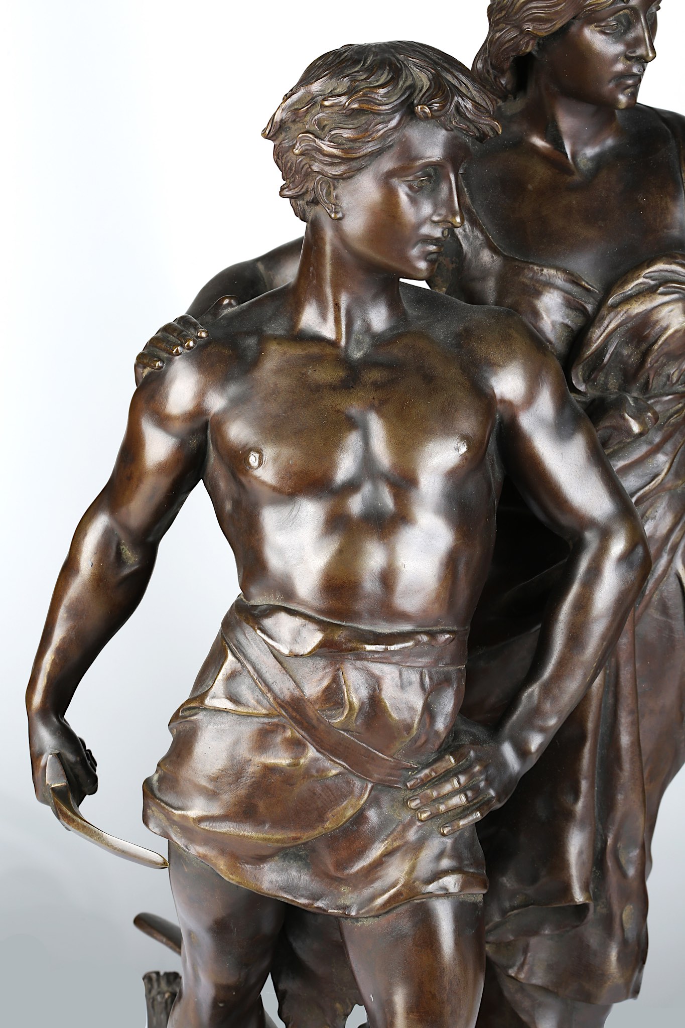 EMILE LAPORTE (FRENCH, 1858-1907): A LARGE BRONZE FIGURAL GROUP OF A MALE AND FEMALE the semi-clad - Image 3 of 11