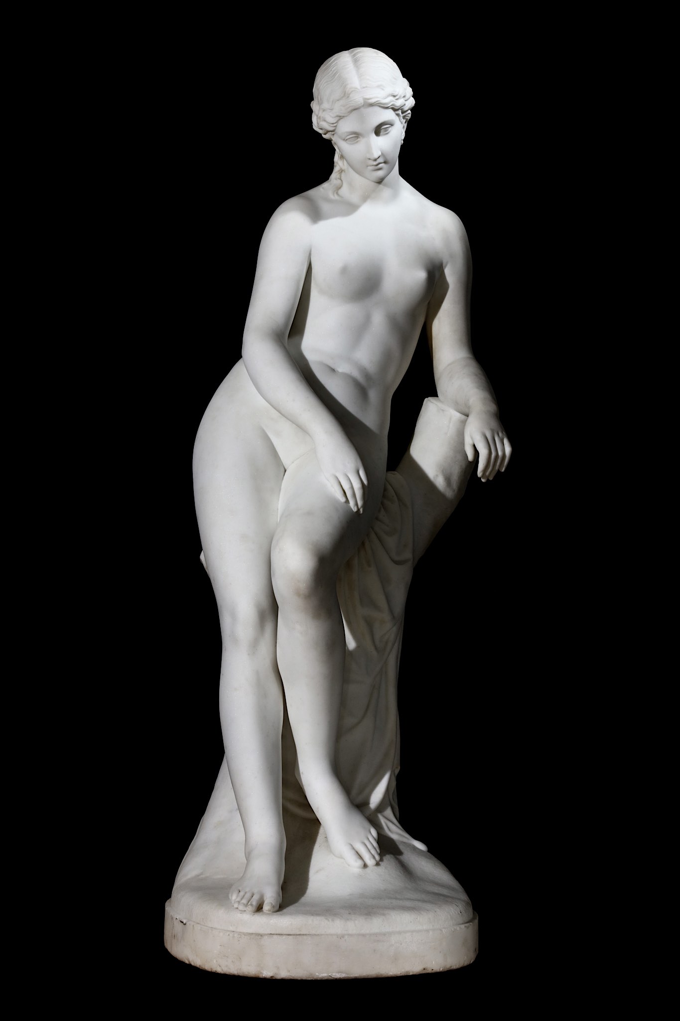 HOLME-CARDWELL (BRITISH, 1813-1895): A LARGE MARBLE FIGURE OF DIANA ABOUT TO BATHE the nude figure