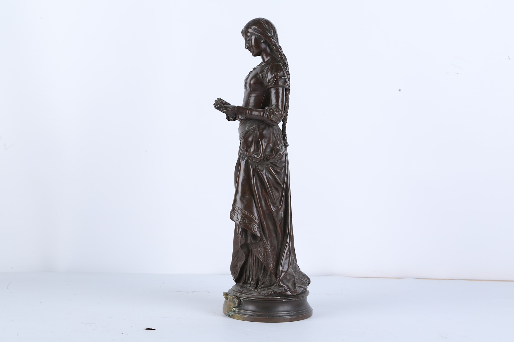 ADRIEN-ETIENNE GAUDEZ (FRENCH, 1845-1902): A BRONZE FIGURE OF A MAIDEN 'MARGUERITE' the standing - Image 3 of 8