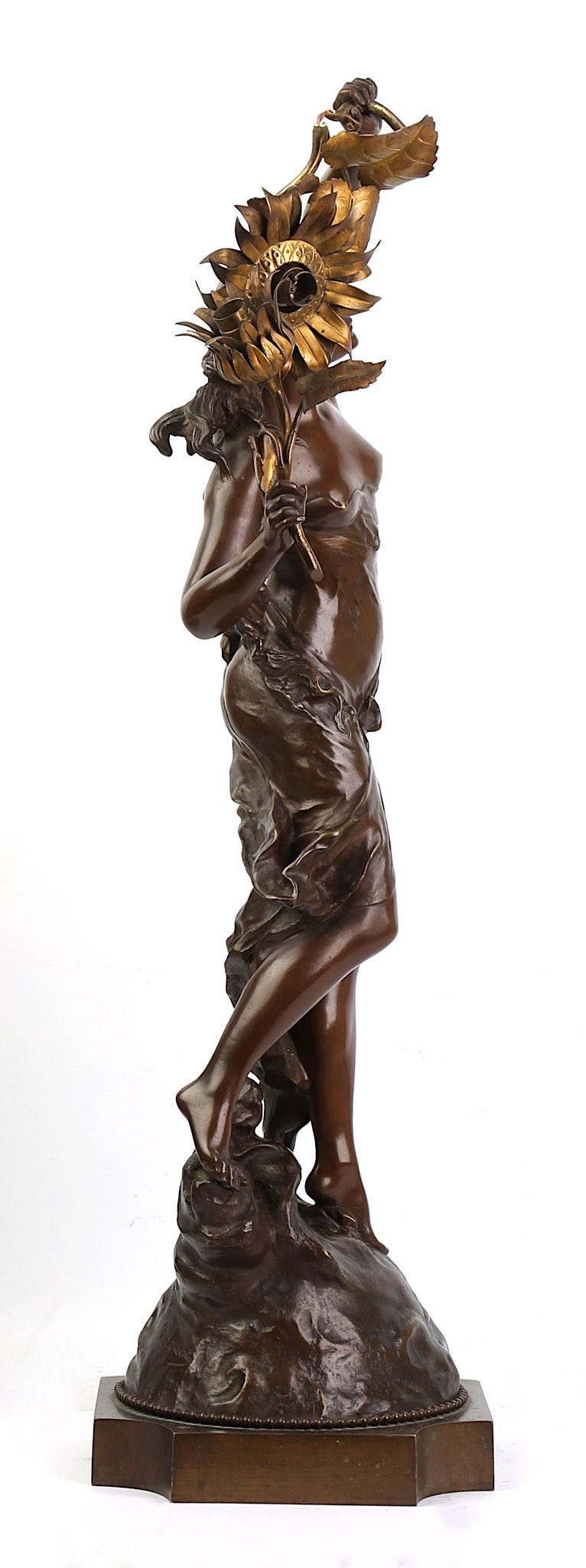 EDOUARD DROUOT (FRENCH, 1859-1945): A BRONZE FIGURE OF A SEMI-CLAD MAIDEN FITTED AS A LAMP BASE - Image 4 of 11
