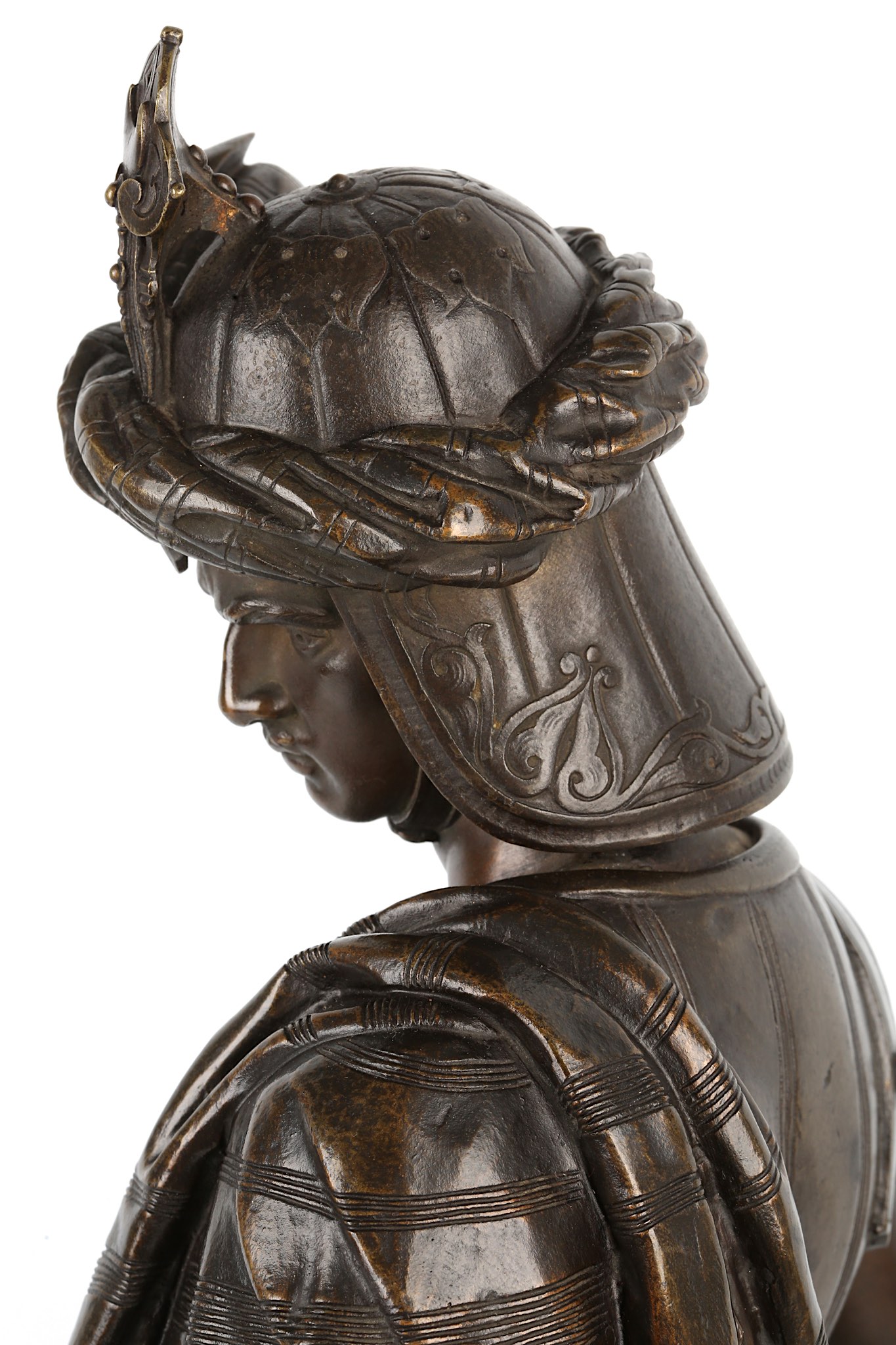 A LATE 19TH CENTURY FRENCH BRONZE FIGURE OF A MEDIEVAL WARRIOR Standing a contra-posto and holding - Image 13 of 13