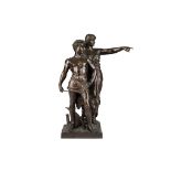 EMILE LAPORTE (FRENCH, 1858-1907): A LARGE BRONZE FIGURAL GROUP OF A MALE AND FEMALE the semi-clad