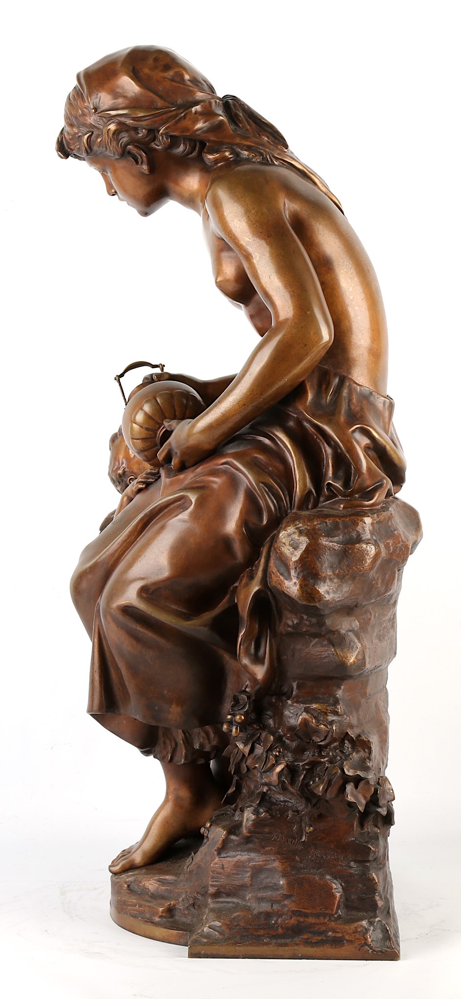 MATHURIN MOREAU (FRENCH 1822-1912): A LARGE BRONZE FIGURE DEPICTING A MAIDEN OFFERING WATER TO A - Image 11 of 11