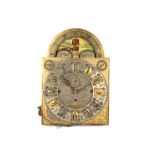 A LATE 19TH CENTURY TRIPLE TRAIN QUARTER STRIKING LONGCASE CLOCK MOVEMENT the square brass dial with