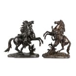 AFTER GUILLAUME COUSTOU (FRENCH, 1677-1746): A LARGE PAIR OF 19TH CENTURY FRENCH BRONZE MODELS OF