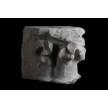 A LATE GOTHIC FRENCH CARVED LIMESTONE COLUMN CAPITAL, PROBABLY 14TH CENTURY carved with stylised