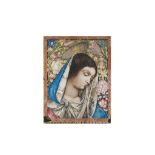A PAINTED AND GILT DECORATED VELLUM PANEL DEPICTING THE VIRGIN, PROBABLY LATE 18TH / 19TH CENTURY