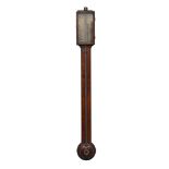 A LATE 18TH CENTURY MAHOGANY AND CHEQUER STRUNG STICK BAROMETER BY JOSEPH SOMALVICO & CO., 256