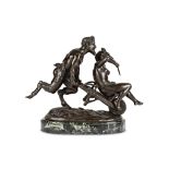 AFTER CLAUDE MICHEL CLODION (FRENCH, 1738-1814): A LATE 19TH CENTURY BRONZE FIGURAL GROUP OF A SATYR