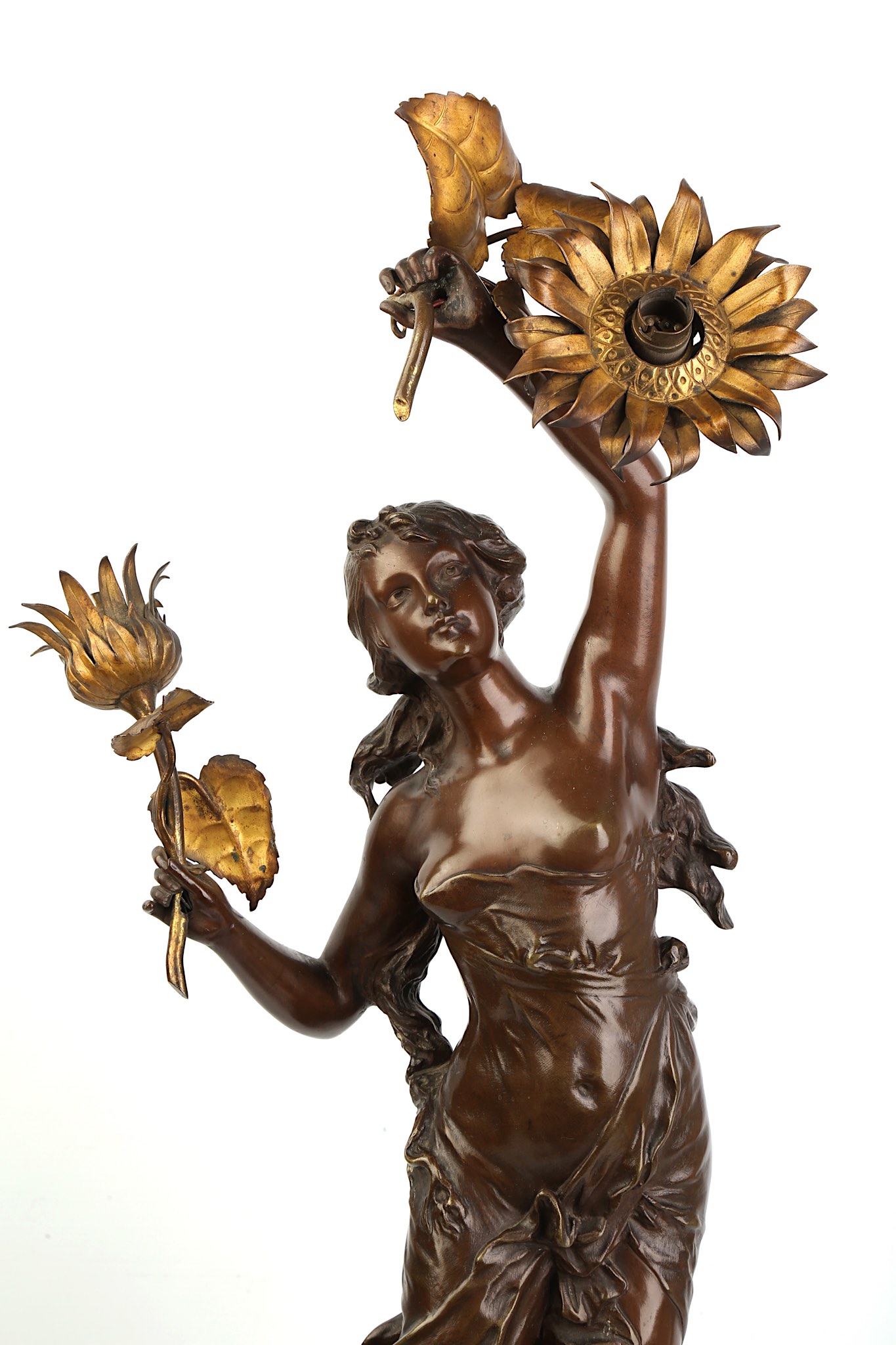 EDOUARD DROUOT (FRENCH, 1859-1945): A BRONZE FIGURE OF A SEMI-CLAD MAIDEN FITTED AS A LAMP BASE - Image 5 of 11