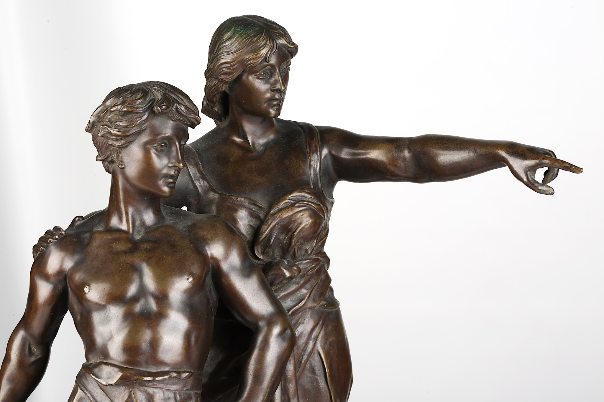 EMILE LAPORTE (FRENCH, 1858-1907): A LARGE BRONZE FIGURAL GROUP OF A MALE AND FEMALE the semi-clad - Image 2 of 11