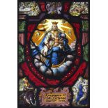 AN EARLY 17TH CENTURY STAINED AND LEADED GLASS PANEL DEPICTING THE VIRGIN AND CHILD DATED 1606 of