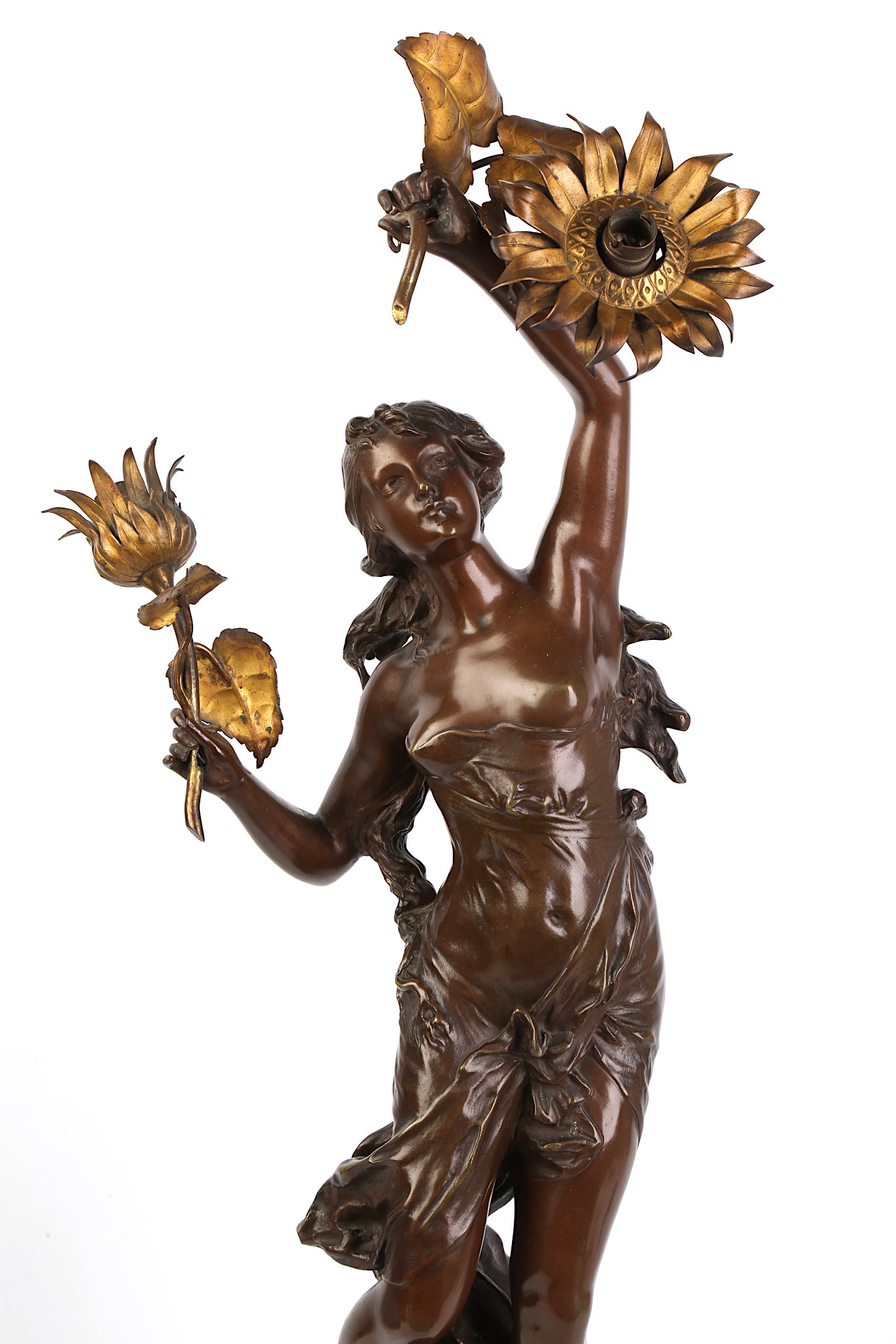 EDOUARD DROUOT (FRENCH, 1859-1945): A BRONZE FIGURE OF A SEMI-CLAD MAIDEN FITTED AS A LAMP BASE - Image 6 of 11