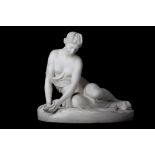AFTER THE ANTIQUE: A 19TH CENTURY ITALIAN CARVED CARRARA MARBLE FIGURE OF A NYMPH the reclining
