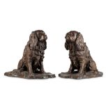 A PAIR OF 20TH CENTURY BRONZE MODELS OF SPANIELS naturalistically cast in the Animalier style,