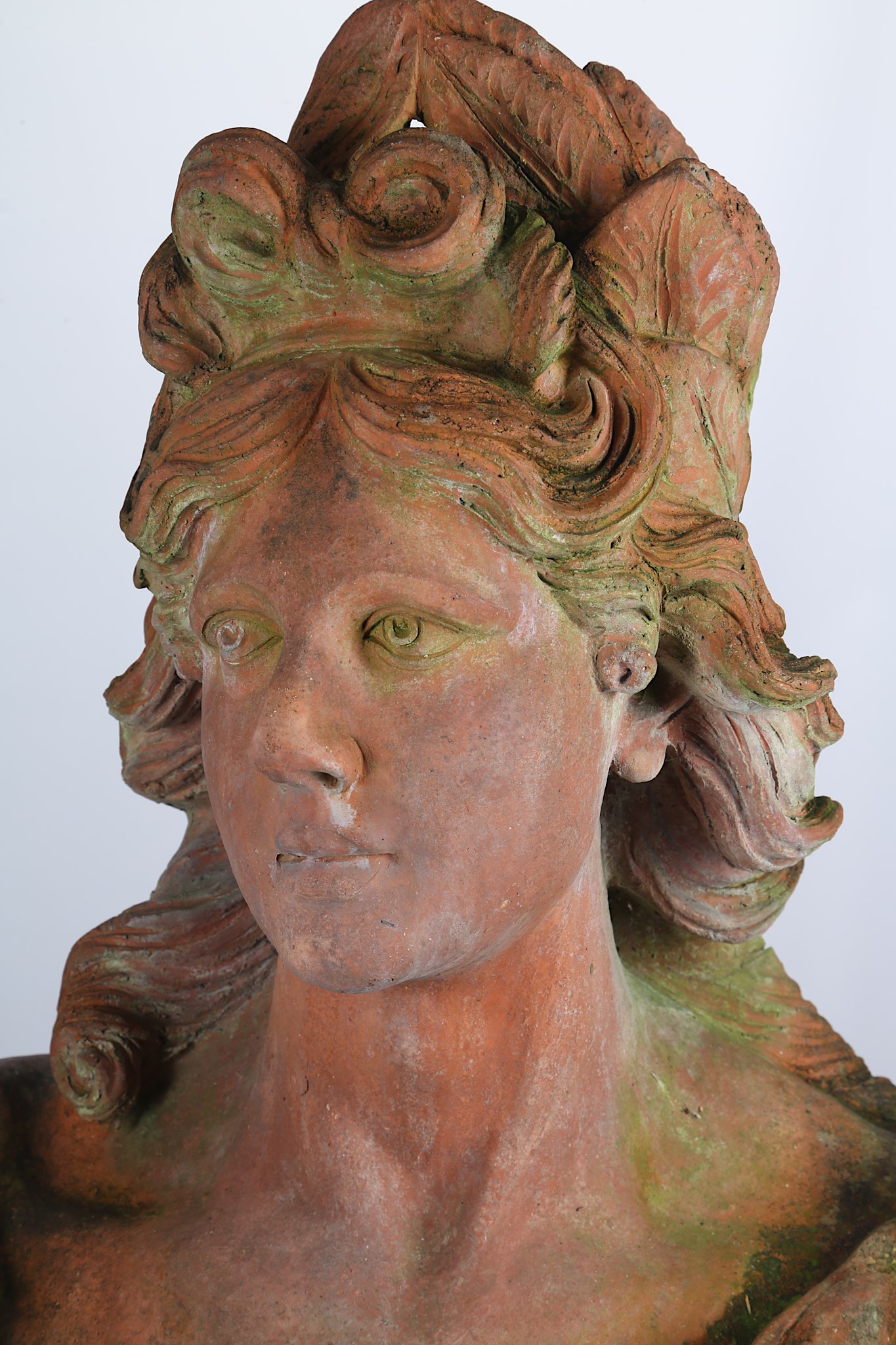 AN 18TH CENTURY STYLE LIFE-SIZE TERRACOTTA BUST OF PEACE looking to dexter and wearing a laurel - Image 4 of 4