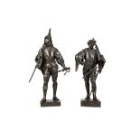 EMILE LOUIS PICAULT (FRENCH, 1833-1915): A PAIR OF BRONZE FIGURES OF SOLDIERS one holding a flag and