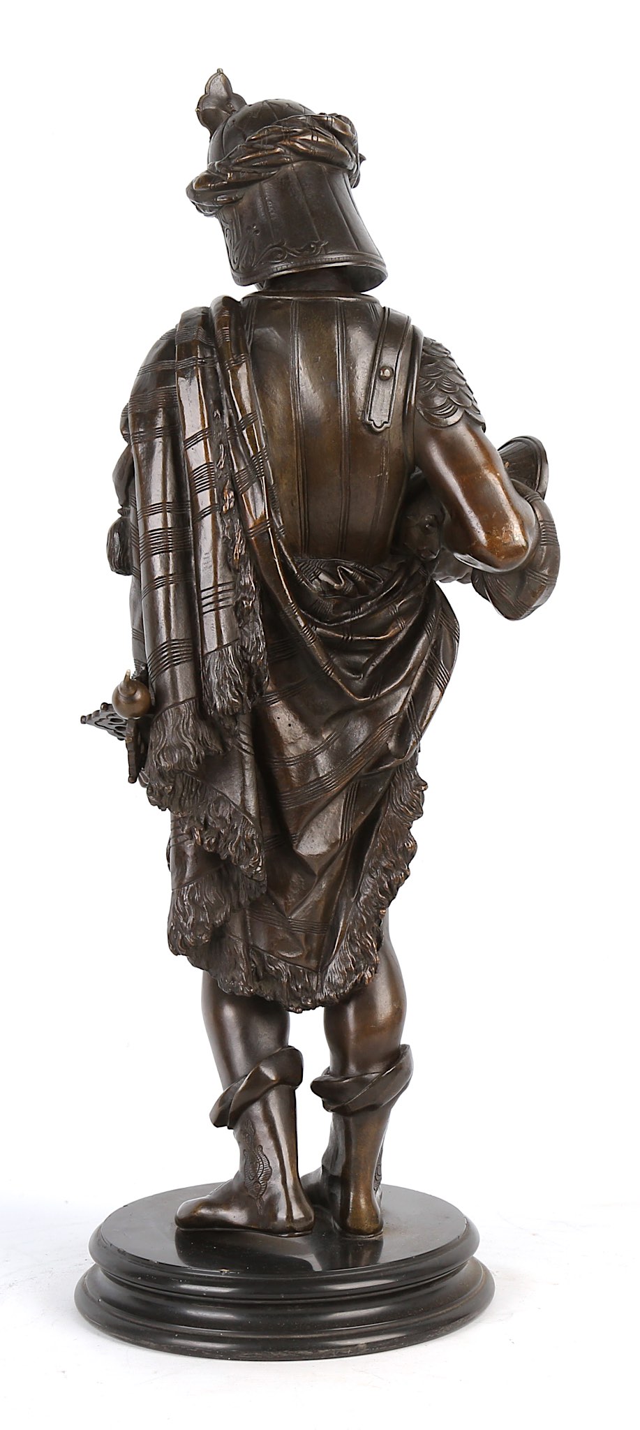 A LATE 19TH CENTURY FRENCH BRONZE FIGURE OF A MEDIEVAL WARRIOR Standing a contra-posto and holding - Image 4 of 13