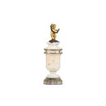 A FINE 19TH CENTURY FRENCH WHITE MARBLE, GILT AND PATINATED BRONZE FIGURAL ANNULAR 'CERCLES