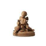 A LARGE LATE 19TH CENTURY FRENCH TERRACOTTA FIGURE OF CUPID WITH A DOVE IN THE MANNER OF FALCONET