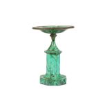 A SECOND QUARTER 19TH CENTURY RUSSIAN BRONZE MOUNTED MALACHITE TAZZA the circular bowl with bronze