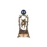 A RARE LATE 19TH CENTURY FRENCH BRONZED-SPELTER AND MARBLE NOVELTY SWINGING GLOBE CLOCK WITH A