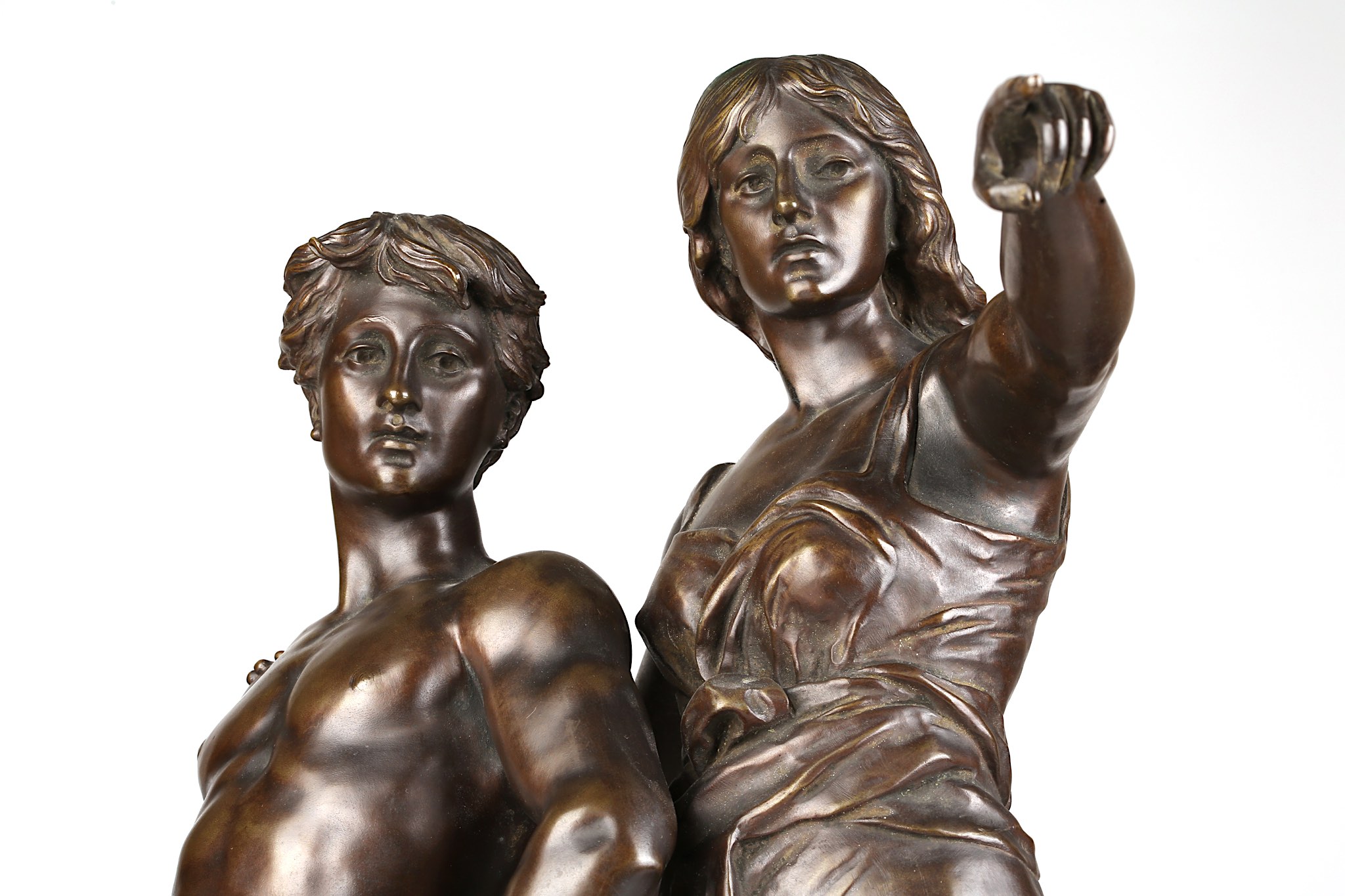 EMILE LAPORTE (FRENCH, 1858-1907): A LARGE BRONZE FIGURAL GROUP OF A MALE AND FEMALE the semi-clad - Image 10 of 11