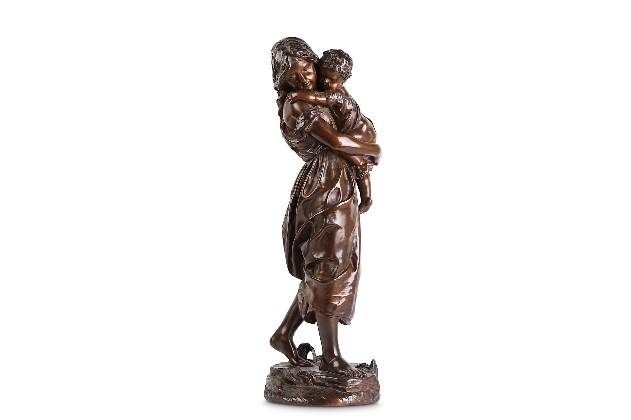 PIERRE-LOUIS DETRIER (FRENCH, 1822-1897): A LARGE BRONZE FIGURAL GROUP OF A YOUNG GIRL AND A BABY '