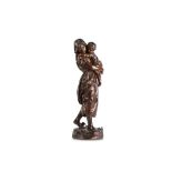 PIERRE-LOUIS DETRIER (FRENCH, 1822-1897): A LARGE BRONZE FIGURAL GROUP OF A YOUNG GIRL AND A BABY '
