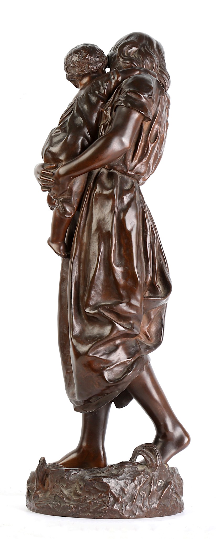 PIERRE-LOUIS DETRIER (FRENCH, 1822-1897): A LARGE BRONZE FIGURAL GROUP OF A YOUNG GIRL AND A BABY ' - Image 4 of 8