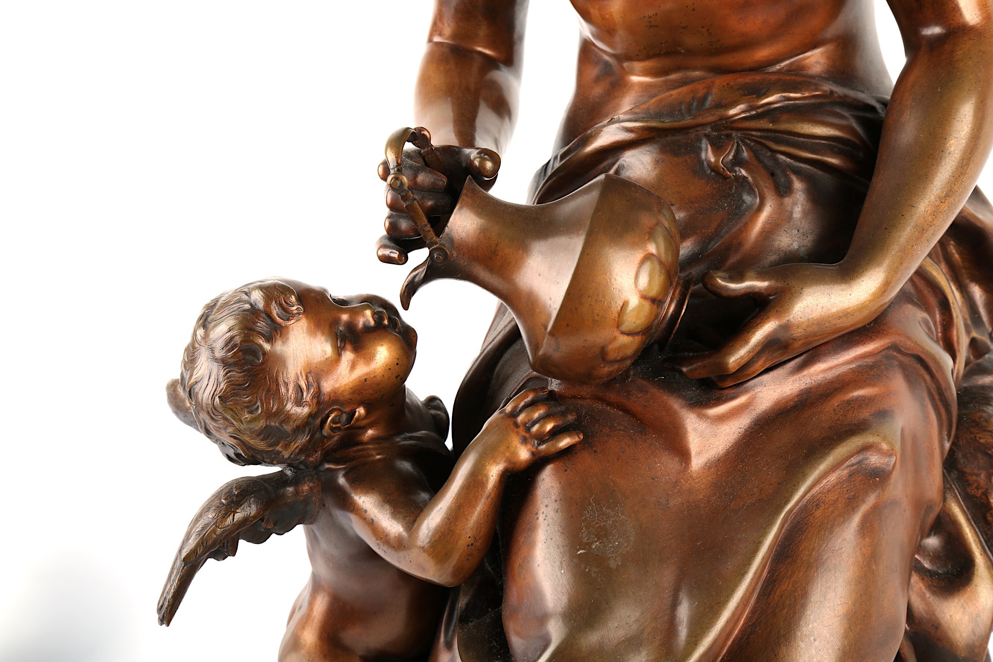 MATHURIN MOREAU (FRENCH 1822-1912): A LARGE BRONZE FIGURE DEPICTING A MAIDEN OFFERING WATER TO A - Image 4 of 11