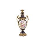 A LATE 19TH CENTURY SEVRES STYLE PORCELAIN AND GILT BRONZE MOUNTED VASE LAMP of baluster form, the