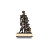 A LATE 19TH CENTURY FRENCH BRONZE FIGURAL CLOCK DEPICTING A SATYR the satyr playing pipes and