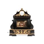 A RARE MID 19TH CENTURY FRENCH EBONISED AND GILT BRONZE MOUNTED AUTOMATON CLOCK BY XAVIER THARIN (