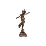 EUGÈNE MARIOTON (FRENCH, 1857-1933): A BRONZE FIGURE OF A MAIDEN 'PHOEBE' the dancing figure in a