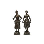 JOSEPH-FRANÇOIS BELIN (FRENCH, FL. LATE 19TH CENTURY): A PAIR OF BRONZE FIGURES 'LA REVERENCE'