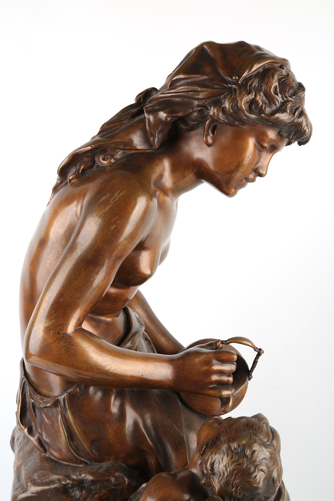 MATHURIN MOREAU (FRENCH 1822-1912): A LARGE BRONZE FIGURE DEPICTING A MAIDEN OFFERING WATER TO A - Image 8 of 11