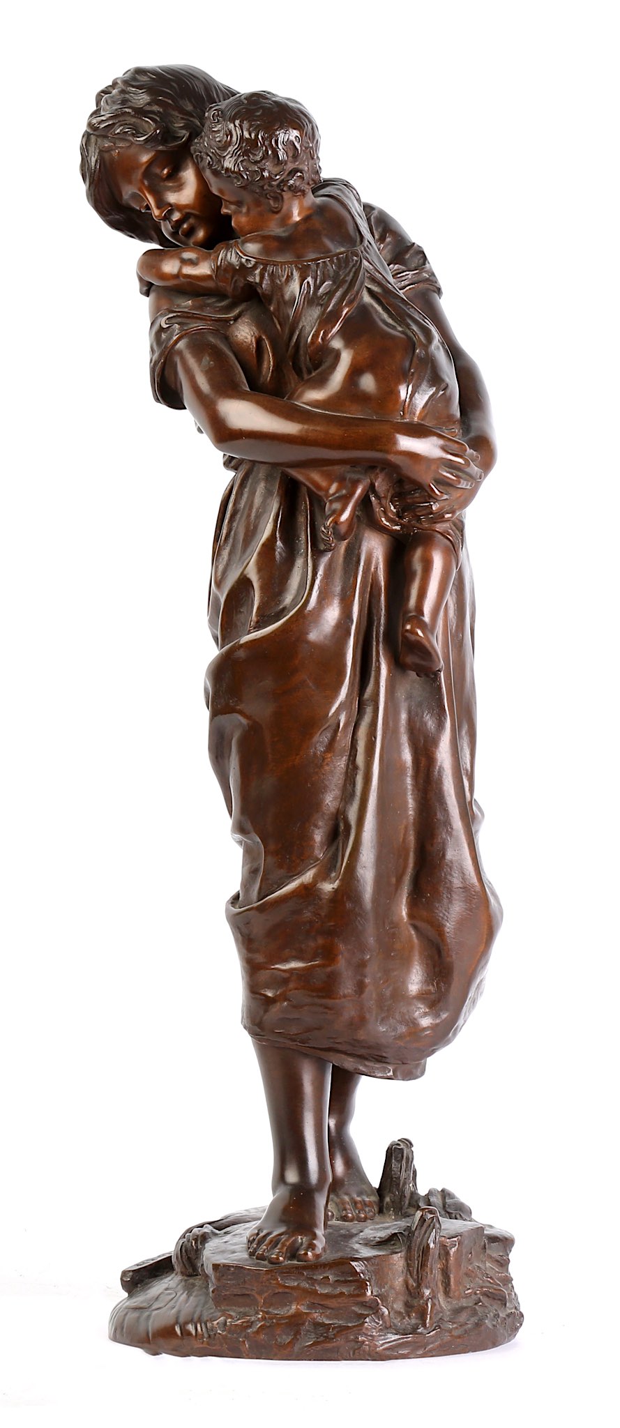 PIERRE-LOUIS DETRIER (FRENCH, 1822-1897): A LARGE BRONZE FIGURAL GROUP OF A YOUNG GIRL AND A BABY ' - Image 3 of 8