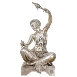 LOUIS-ERNEST BARRIAS (FRENCH, 1841-1905): AN EXCEPTIONAL LIFE SIZE SILVERED BRONZE FIGURE OF A