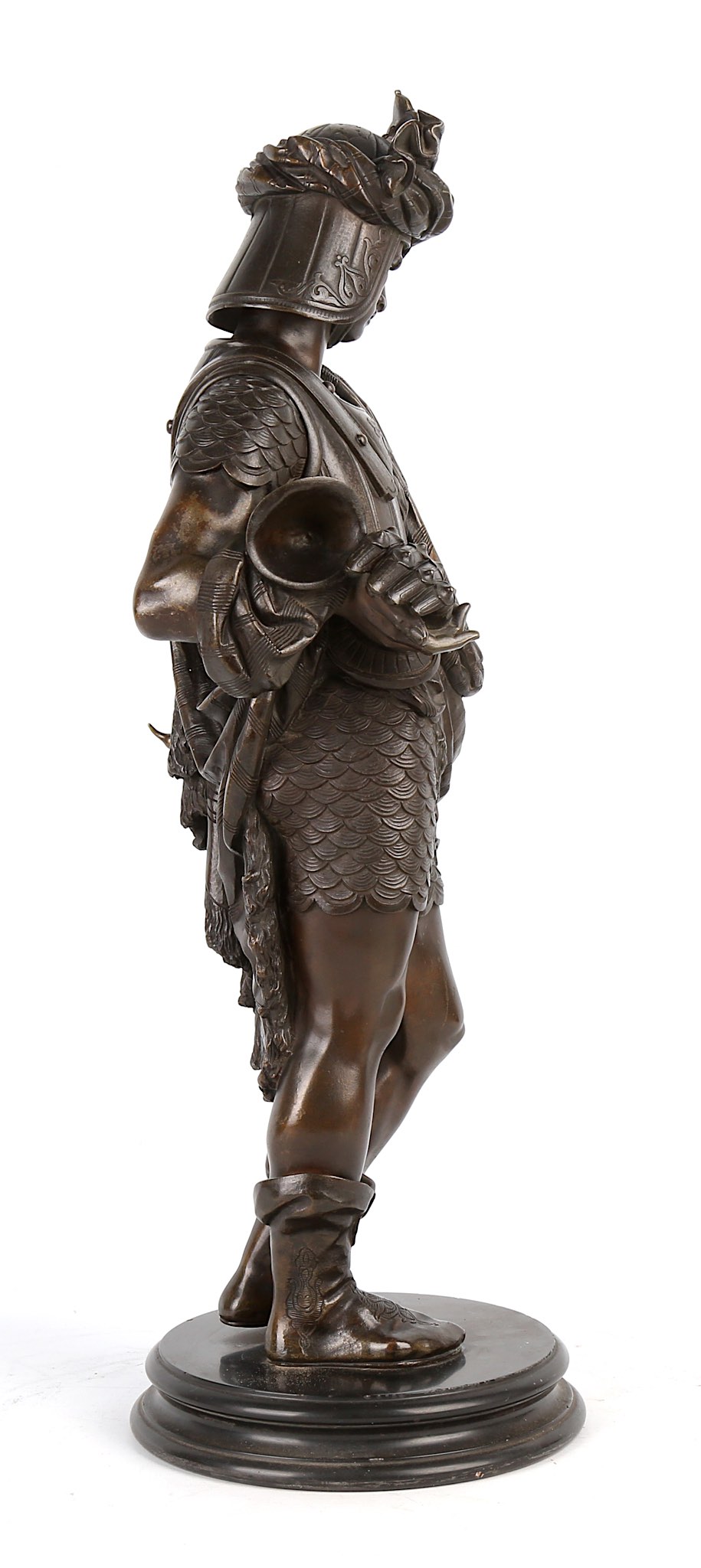 A LATE 19TH CENTURY FRENCH BRONZE FIGURE OF A MEDIEVAL WARRIOR Standing a contra-posto and holding - Image 3 of 13