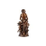 MATHURIN MOREAU (FRENCH 1822-1912): A LARGE BRONZE FIGURE DEPICTING A MAIDEN OFFERING WATER TO A