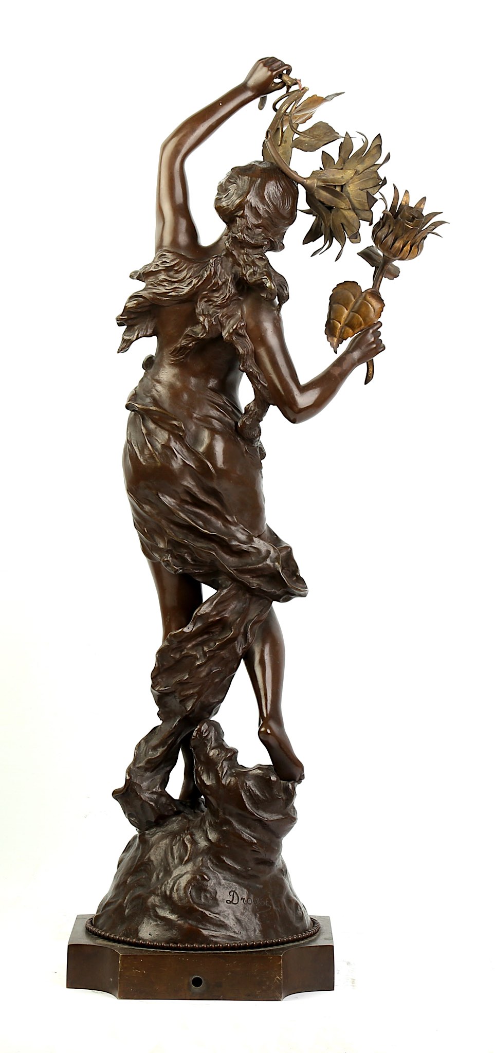 EDOUARD DROUOT (FRENCH, 1859-1945): A BRONZE FIGURE OF A SEMI-CLAD MAIDEN FITTED AS A LAMP BASE - Image 3 of 11