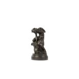 A MID 19TH CENTURY BRONZE FIGURE OF NARCISSUS SIGNED JRC 1846 the nude male figure seated on a